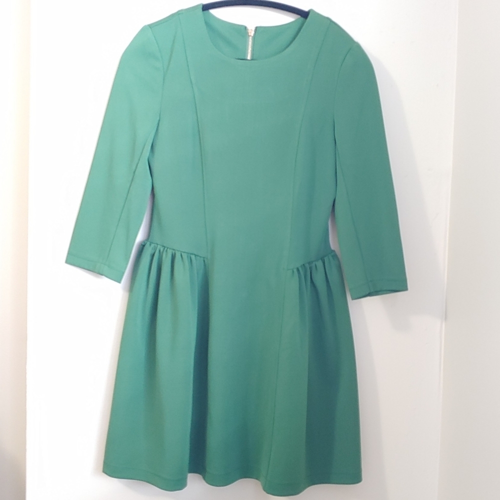 Fit & Flare 3/4 Sleeve Green Dress Large